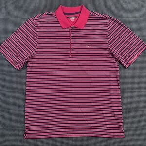 Greg Norman Play Dry Polo Shirt Mens Large Red Striped Shark Logo Golf